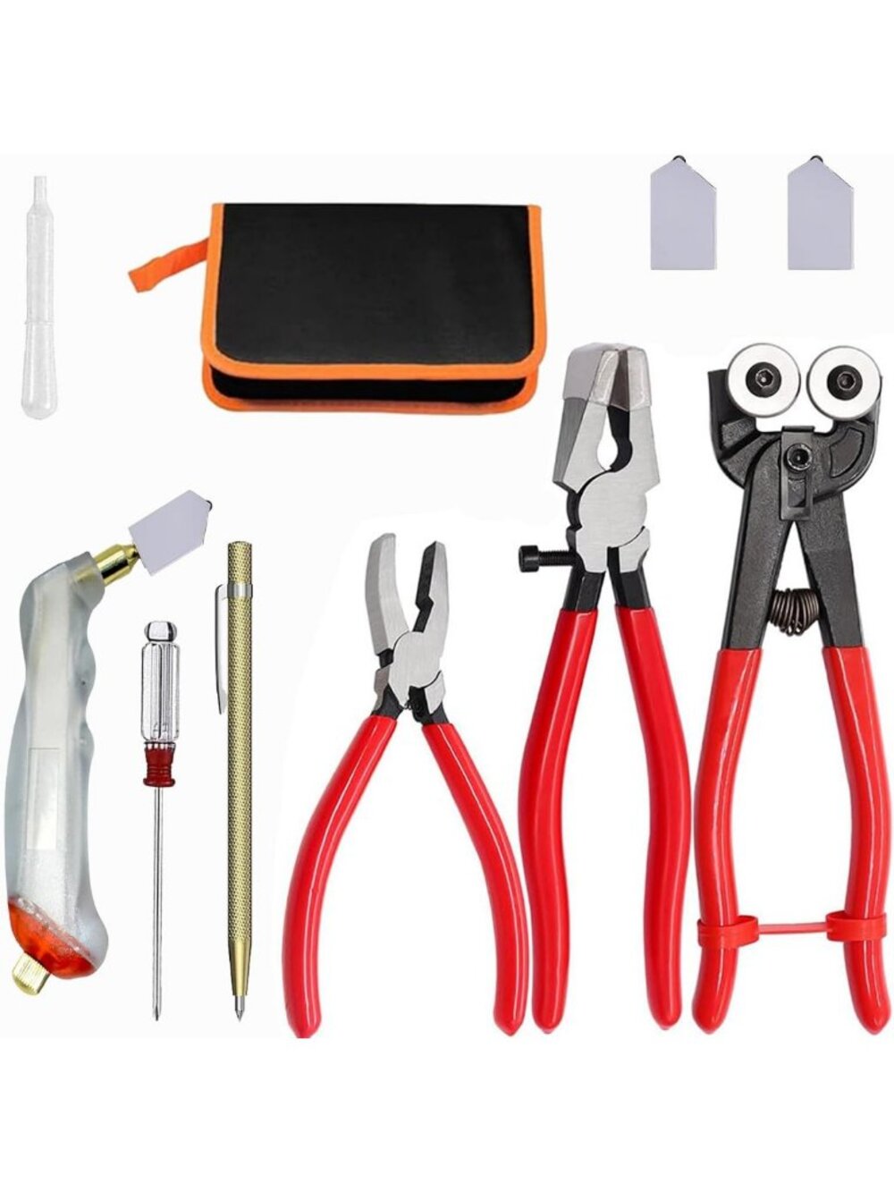 Glass Cutting Tool Set - Wheeled Tile Nippers & Curved Pliers for Stained Glass